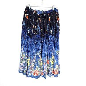 Vintage 90s broomstick Floral Maxi Skirt Blue Black drawstring S M L midi